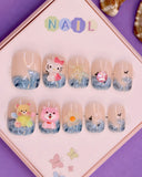 Blue Ocean and Kitty-Themed Press-On Nails for Kids – 3D Bear, Starfish, and Floral Accents (Ages 4-16)