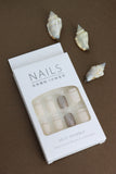 Beige Nude Press-On Nails with Glitter Accents - 24pcs Natural Elegant Design