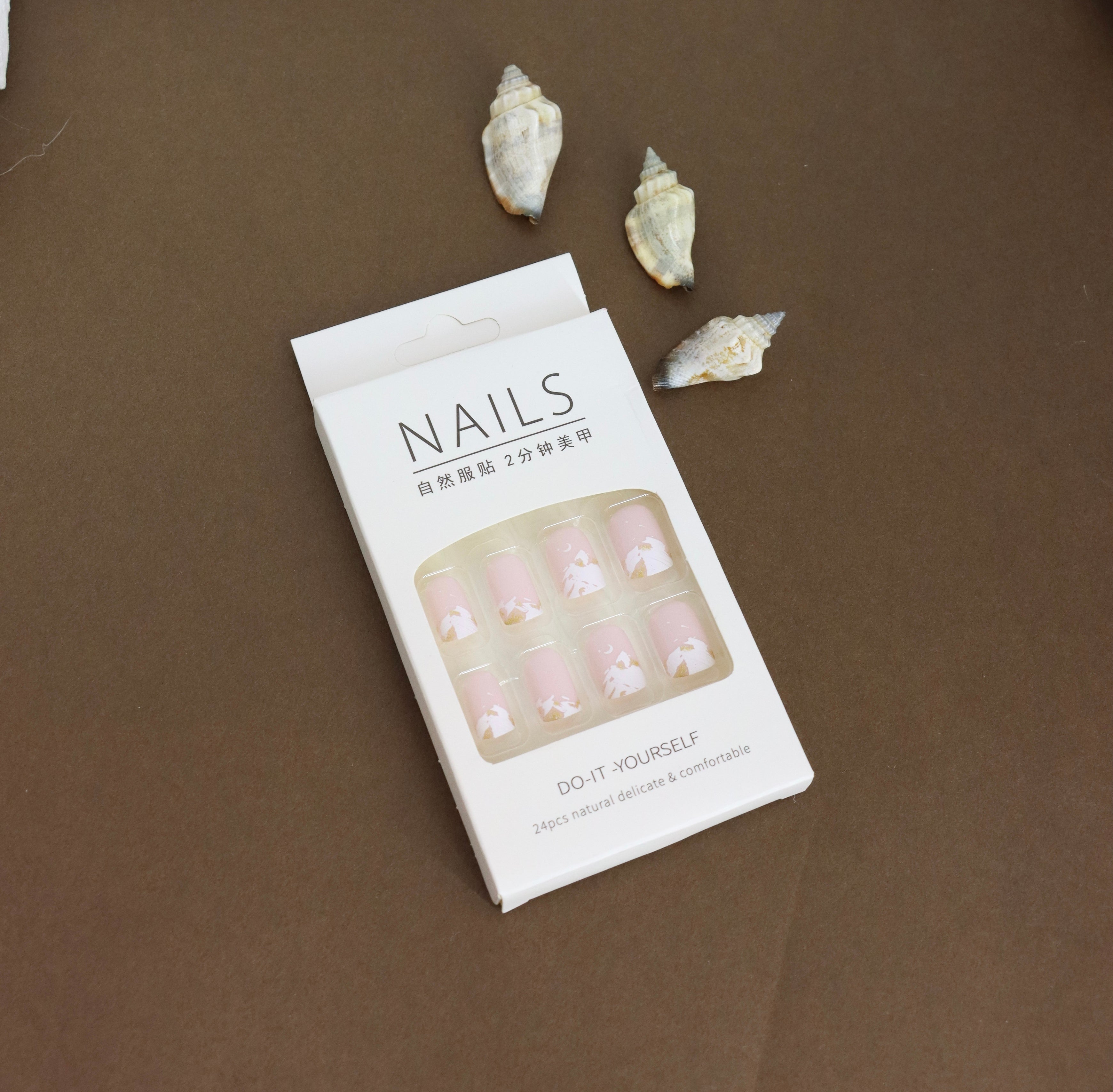 Blush Pink & Moonlight Mountain Press-On Nails – Dreamy DIY Set, 24pcs