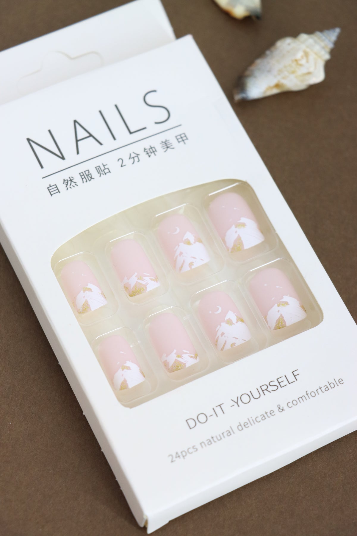 Blush Pink & Moonlight Mountain Press-On Nails – Dreamy DIY Set, 24pcs