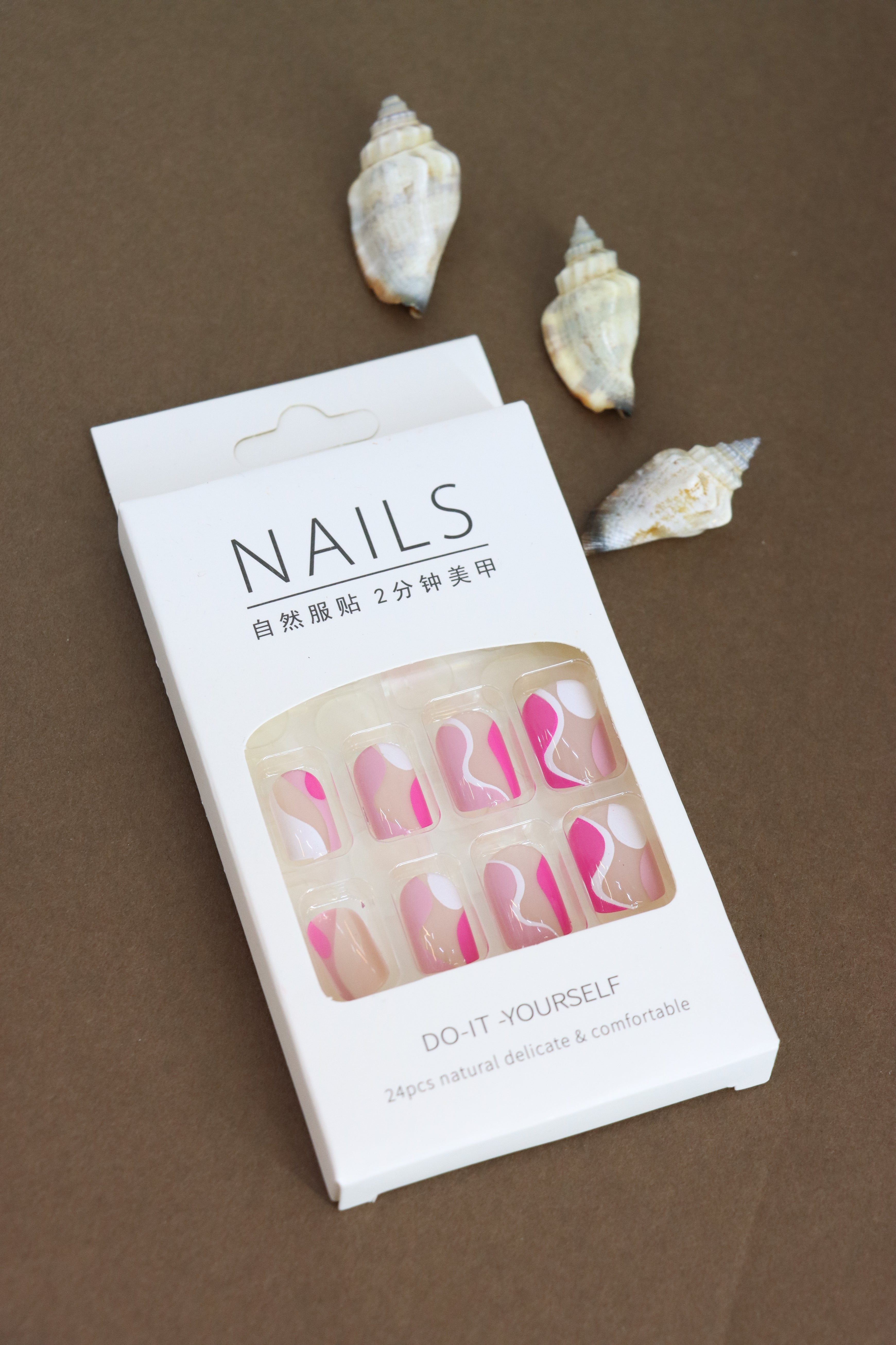 Abstract Pink Wave Press-On Nails – 24pcs Natural Delicate & Comfortable Nail Art Set