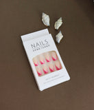 Chic Nude Press-On Nails with Bold Pink Diagonal French Tip Design - 24pcs Set