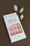 Chic Nude Press-On Nails with Bold Pink Diagonal French Tip Design - 24pcs Set