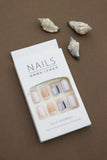 Abstract Blue and Nude Press-On Nails - Gradient Splash Design DIY Nail Set (24pcs)