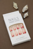 Blush Pink with Red Floral Accents – 24pcs Press-On Nail Set for DIY Manicure