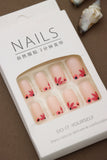 Blush Pink with Red Floral Accents – 24pcs Press-On Nail Set for DIY Manicure