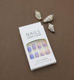 Blue and Peach Wave Pattern Press-On Nails - 24pcs Stylish Swirls Collection