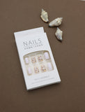 Beige Press-On Nails with Delicate Floral Design and Gold Accents – Timeless Elegance