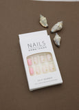 Blush Pink & White Marble Press-On Nails – Gold Accent Detail, 24pcs DIY Nail Set