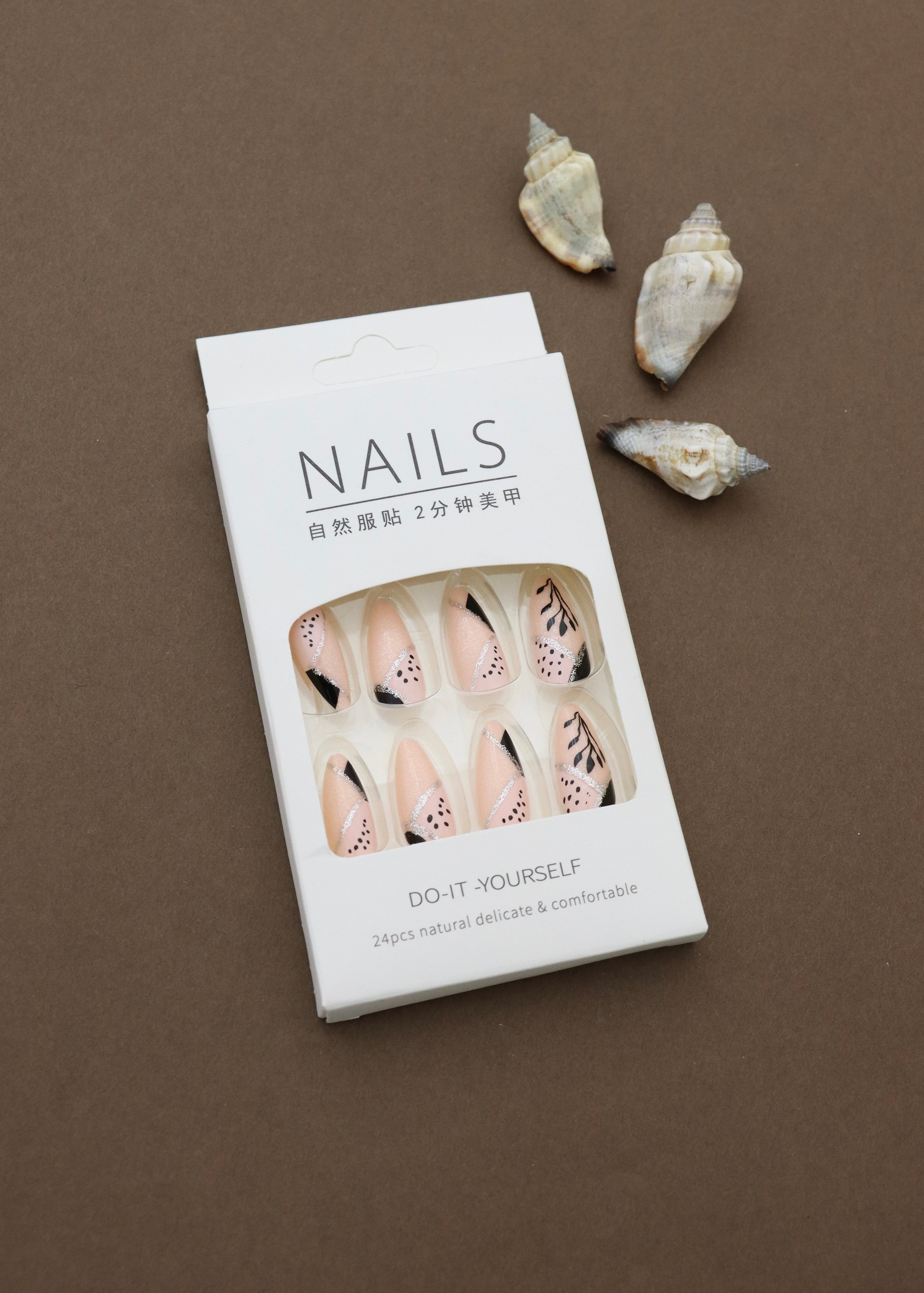 Chic Almond Nail Set with Minimalist Black and Silver Art – Perfect for Effortless Glam, 24pcs for a Natural, Comfortable Fit.