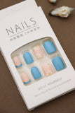 Charming Blue and Peach Daisy Press-On Nails - 24pcs DIY Floral Design Set