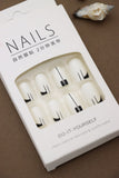 Elegant White and Black Minimalist Press-On Nails - 24pcs Chic Linear Design Set