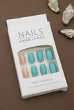 Aqua & Nude Gloss Press-On Nails - Elegant Minimalist Duo for a Chic Look