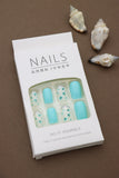 Turquoise and Glitter Press-On Nails - Palm Tree and Sparkle Accent DIY Set (24pcs)