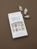 Floral Ivory and Lilac Press-On Nails - Elegant Black Leaf Patterns with Purple Accent DIY Set (24pcs)