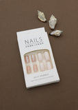 Neutral and Metallic Press-On Nails - Elegant Beige with Silver Foil Accents DIY Set (24pcs)