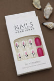 Pink Floral and White Press-On Nails with Bold Accents - 24pcs Elegant DIY Set