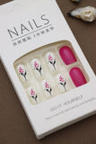 Pink Floral and White Press-On Nails with Bold Accents - 24pcs Elegant DIY Set