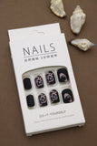 Bold Black Press-On Nails with Modern Leopard Print and Abstract Accent Design - 24pcs Set