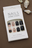 Black & Nude Crown Press-On Nails - Regal Glam with Glitter Accents