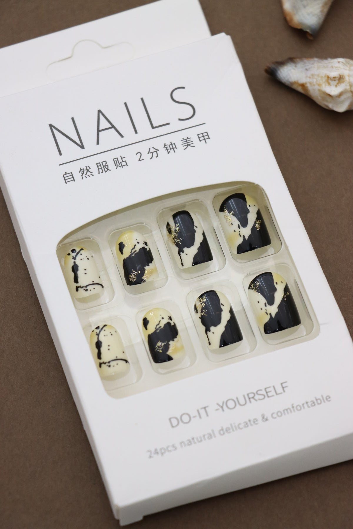 Black and Gold Abstract Marble – 24pcs Press-On Nail Set for an Elegant DIY Manicure