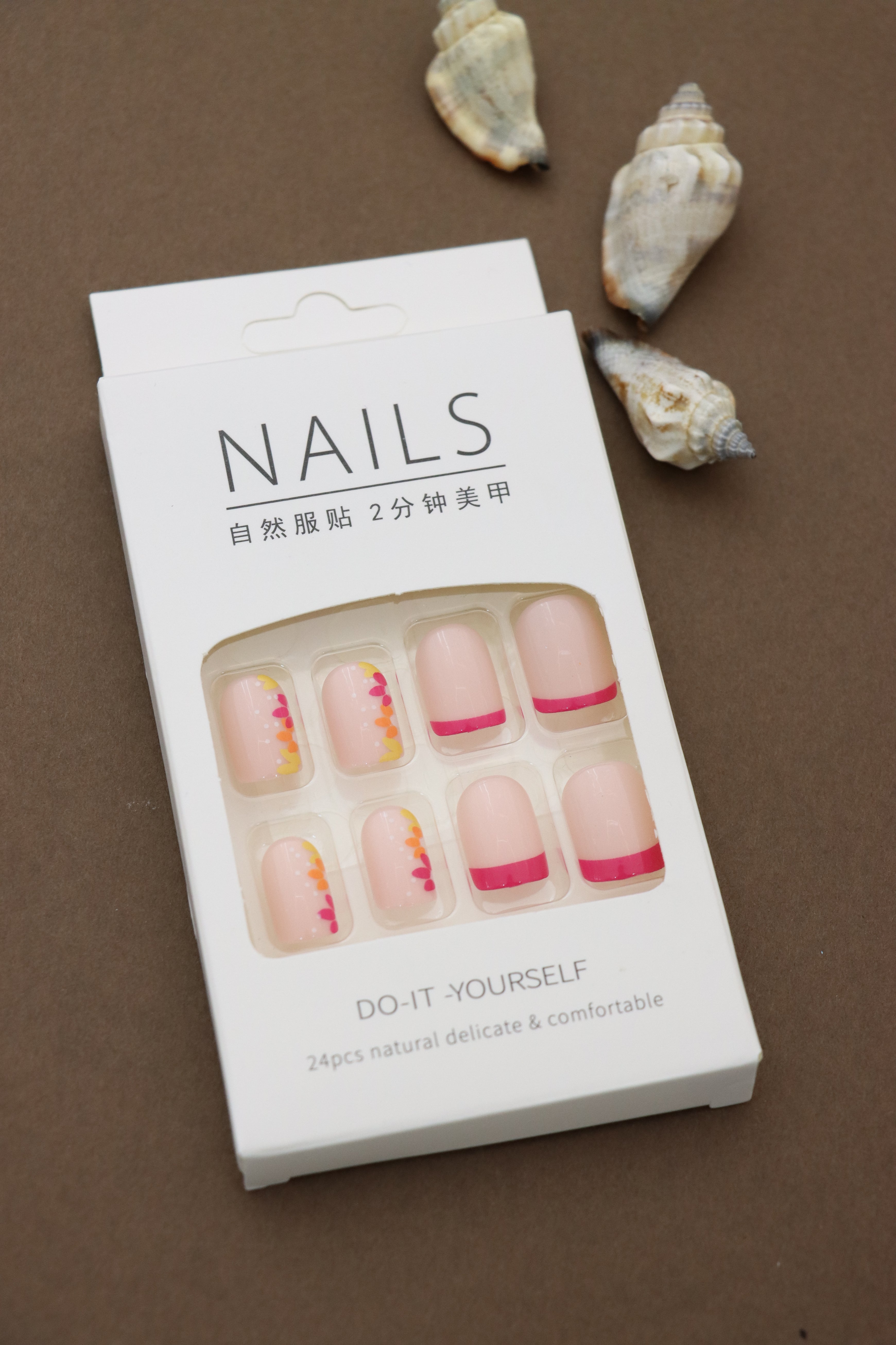 Blush Pink Press-On Nails with Vibrant Scallop and Hot Pink Tips - Playful and Colorful Design