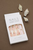 Chic Almond Nude Press-On Nails with Delicate Floral Print and White Accents - 24pcs Set