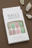 Mint Green & Pink Swirl Press-On Nails - 24pcs Pastel Charm Collection