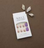 Charming Lavender and Nude Press-On Nails with Floral Lavender Field Design - 24pcs Set